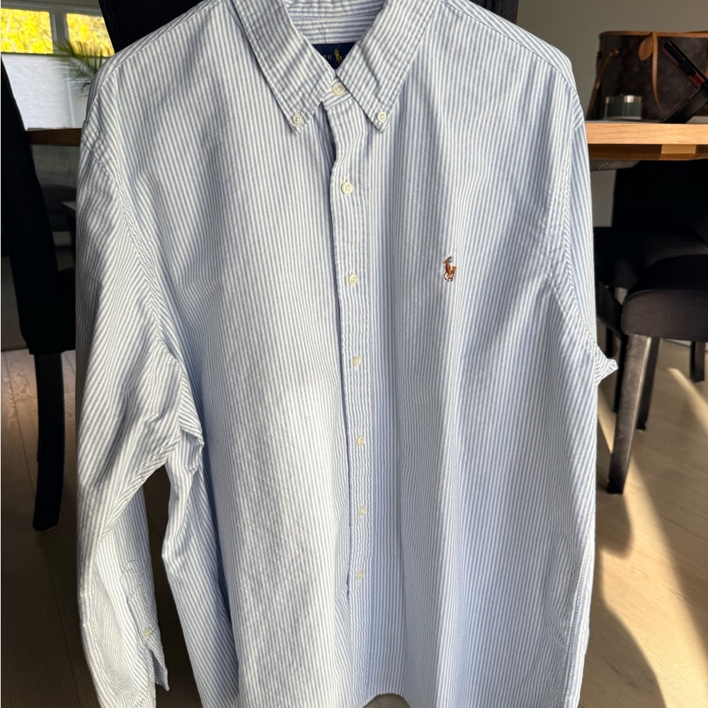 Ralph Lauren Blue and White Striped Classic-Fit Oxford Shirt 100% Cotton